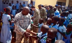 US Africa Command soldiers greet local students in Garoua, Cameroon