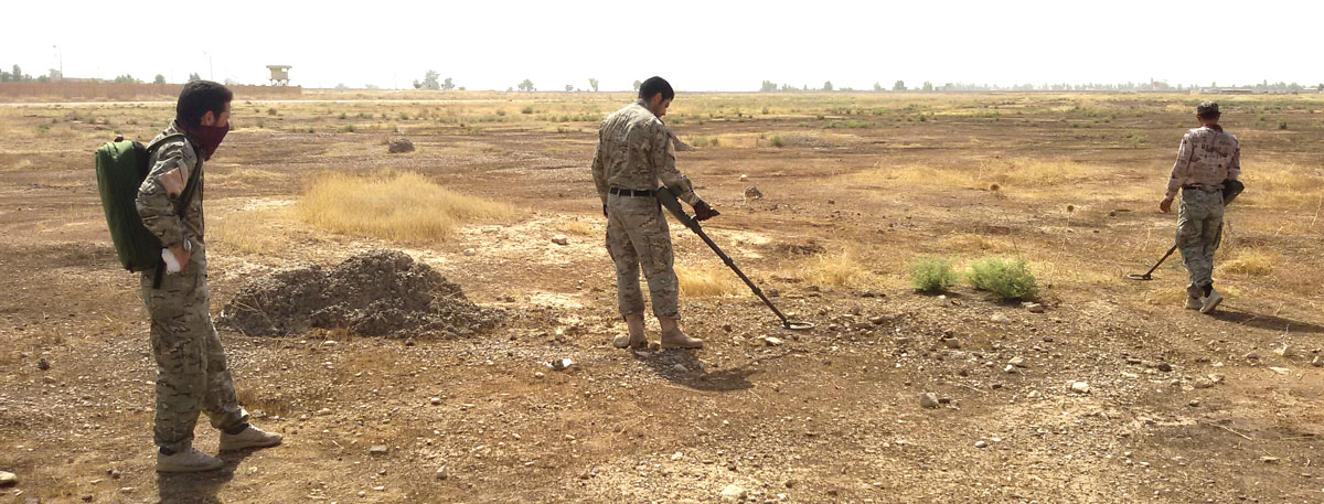 Peshmerga practice using SoA-provided metal detectors after receiving training from their US advisors