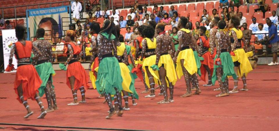 Cameroonian dancers in traditional garb entertained the crowd