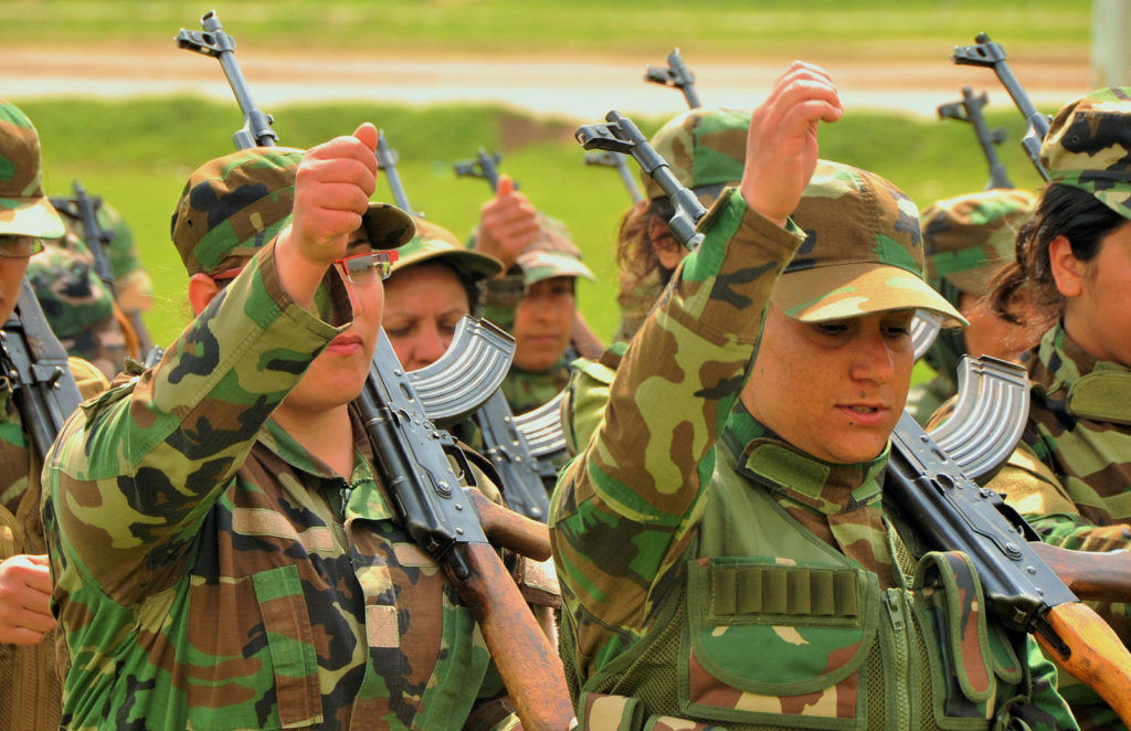Female Peshmerga training in the field in northern Iraq