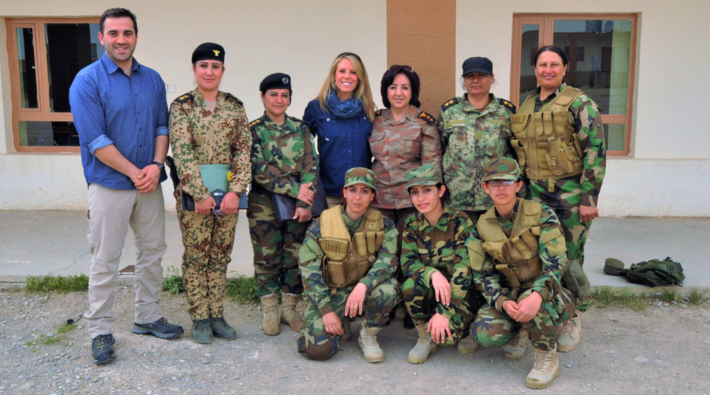 SoA Field Rep’s, Nicholette and Zack meet the female Peshmerga Commander – Colonel Nahida Ahmed and Officers for the donation of over 250 medical kits for the women warriors to use in their fight against ISIS