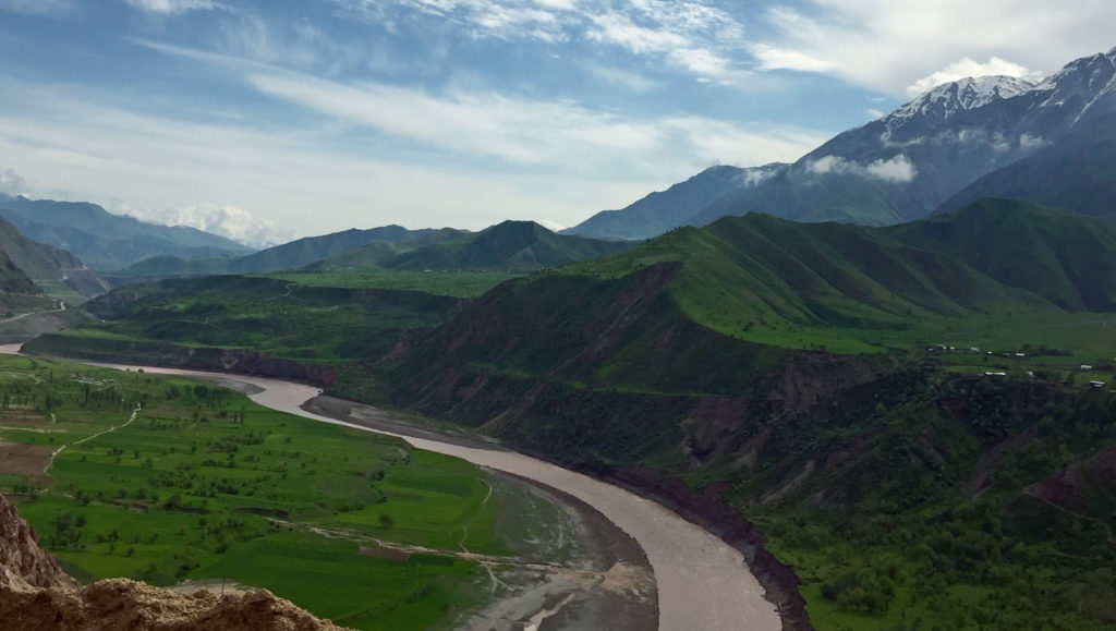 The Vaksh River snaking its way through the lush Rasht Valley