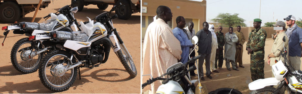 The Nigerien military took the lead in handing the bikes to the livestock ministry, with the U.S. team leader and SoA rep Isaac Eagan standing by