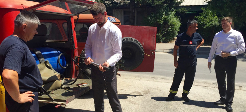 I saw firsthand what they were working with. After trying out the fire suppression systems that the firefighters currently use, it was clear that the leaking hand-pumps and 30-year-old backpack bladders desperately needed to be replaced.