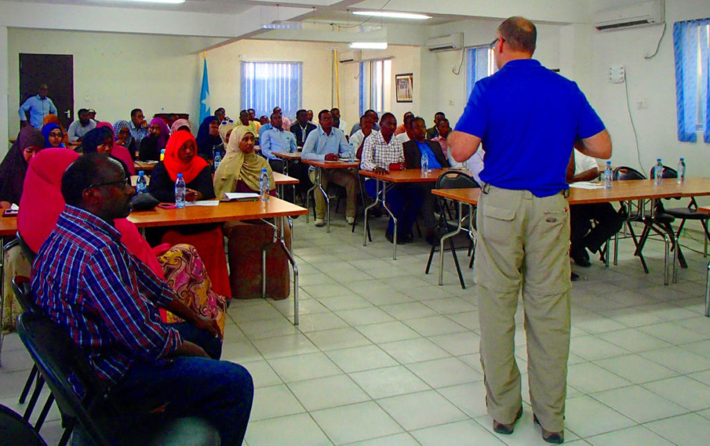 An experienced trauma doctor from the US provides CME to eager Somali doctors and nurses in Mogadishu, Somalia
