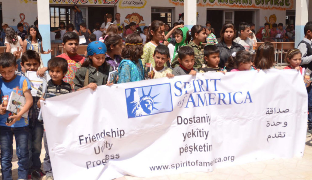 Students at Kobani School celebrating the completion of SoA’s first humanitarian project in northern Syria