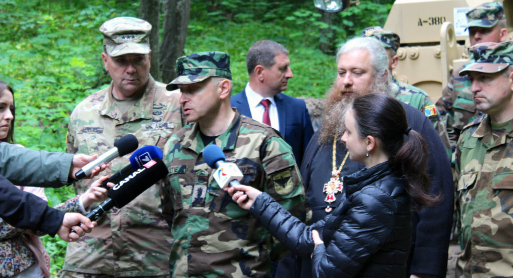 Lt. Gen. Ben Hodges, Commanding General, US Army Europe and Moldovan Brig. Gen. Igor Cutie, acting head of the General Staff, National Army Commander, spoke to Moldovan press about the combined training event and the SoA-funded road improvement project.