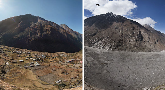 The village of Langtang, last visited by our Project Manager Chris during his military service in 2012, was completely buried by a landslide following the 2015 quake. Much of the village remains buried to this day. (Photo Courtesy of NASA/JPL)