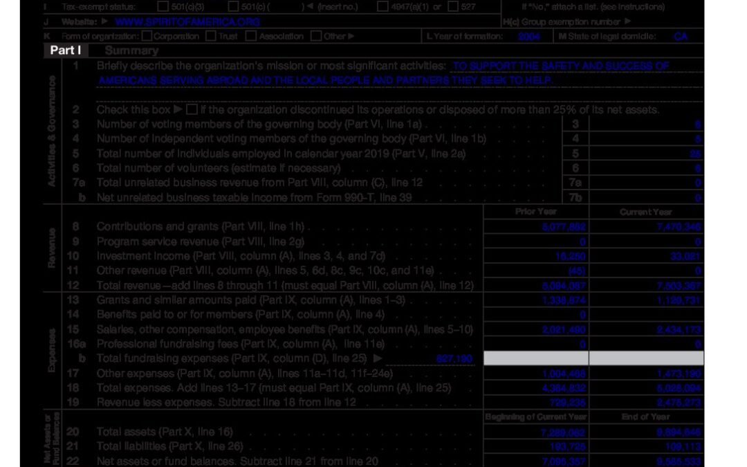 Spirit of America 2019 990 Tax Form