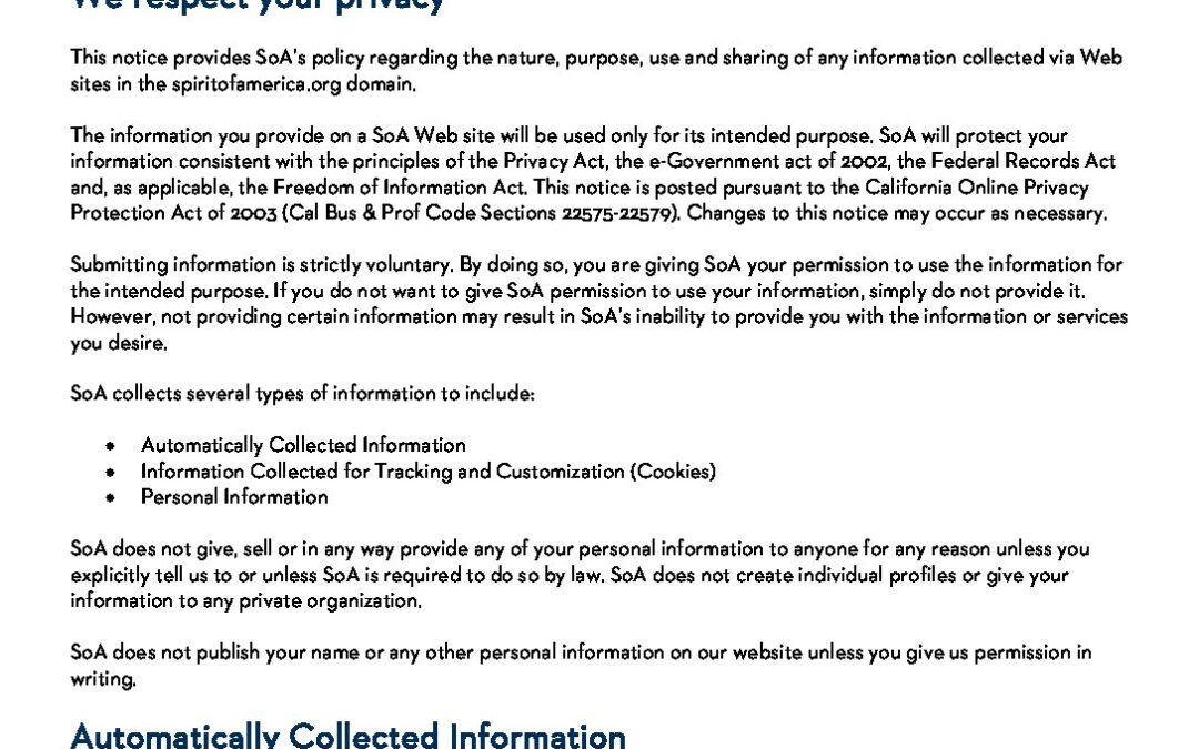 SoA Website Privacy Policy 053123